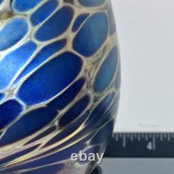 MAYTUM STUDIOS 1982 Bud Vase-Oil Lamp / BLUE & GOLD Iridescent ART GLASS / Rare