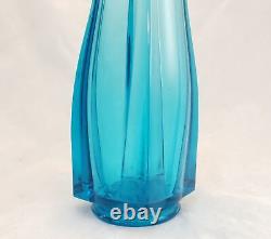 MCM 1960's Retro Blue LE Smith Glass Stretch Swung Three Foil Vase, 13 Tall