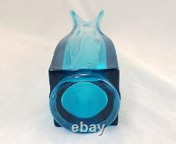 MCM 1960's Retro Blue LE Smith Glass Stretch Swung Three Foil Vase, 13 Tall