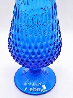 MCM Fenton Colonial Blue Hobnail Swung Pedestal Glass Vase Large 21.5 Holidays