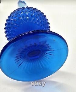 MCM Fenton Colonial Blue Hobnail Swung Pedestal Glass Vase Large 21.5 Holidays