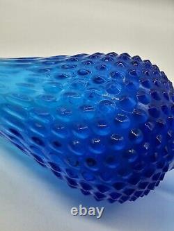 MCM Fenton Colonial Blue Hobnail Swung Pedestal Glass Vase Large 21.5 Holidays