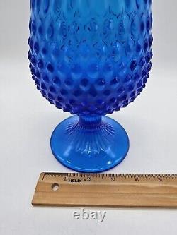 MCM Fenton Colonial Blue Hobnail Swung Pedestal Glass Vase Large 21.5 Holidays