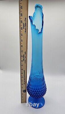 MCM Fenton Colonial Blue Hobnail Swung Pedestal Glass Vase Large 21.5 Holidays