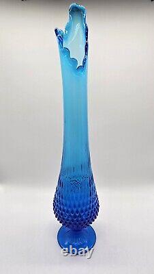 MCM Fenton Colonial Blue Hobnail Swung Pedestal Glass Vase Large 21.5 Holidays