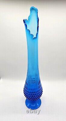 MCM Fenton Colonial Blue Hobnail Swung Pedestal Glass Vase Large 21.5 Holidays