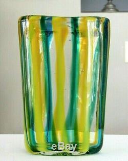 MCM Fratelli Toso Green Blue Yellow Italian Glass Vase