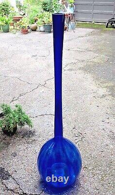 MCM Giant 47 Tall Cobalt Blue Glass Floor Vase Murano