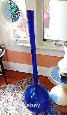 MCM Giant 47 Tall Cobalt Blue Glass Floor Vase Murano