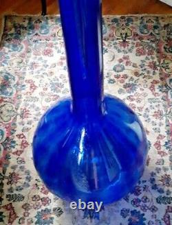 MCM Giant 47 Tall Cobalt Blue Glass Floor Vase Murano