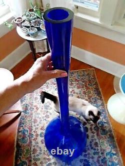 MCM Giant 47 Tall Cobalt Blue Glass Floor Vase Murano