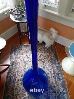 MCM Giant 47 Tall Cobalt Blue Glass Floor Vase Murano