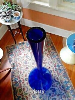 MCM Giant 47 Tall Cobalt Blue Glass Floor Vase Murano