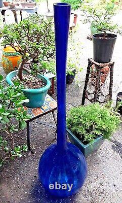 MCM Giant 47 Tall Cobalt Blue Glass Floor Vase Murano