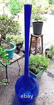 MCM Giant 47 Tall Cobalt Blue Glass Floor Vase Murano