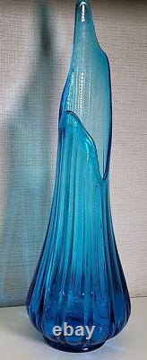 MCM L. E. Smith blue 21 3/4 tall Swung Vase Simplicity Ribbed 6 1/4 Fat Bottom