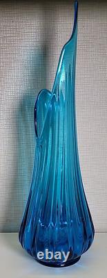 MCM L. E. Smith blue 21 3/4 tall Swung Vase Simplicity Ribbed 6 1/4 Fat Bottom