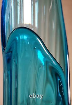 MCM L. E. Smith blue 21 3/4 tall Swung Vase Simplicity Ribbed 6 1/4 Fat Bottom