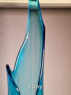 MCM L. E. Smith blue 21 3/4 tall Swung Vase Simplicity Ribbed 6 1/4 Fat Bottom