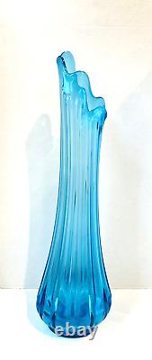 MCM LE Smith peacock blue swung glass vase fat bottom ribbed 22