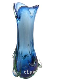 MCM MURANO Blue Glass SWUNG VASE Hand blown Large 15 H