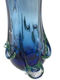 MCM MURANO Blue Glass SWUNG VASE Hand blown Large 15 H