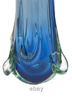 MCM MURANO Blue Glass SWUNG VASE Hand blown Large 15 H