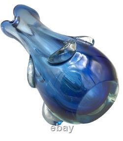 MCM MURANO Blue Glass SWUNG VASE Hand blown Large 15 H