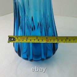 MCM Mid Century 26 Stretched Vase L. E. SMITH Viking Vintage Blue Swung Glass