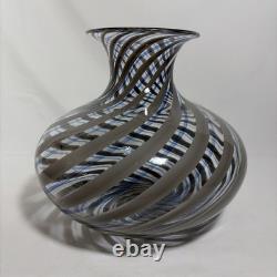 MCM Murano Italy Handblown Art Glass Vase Elegant Grey & Blue Spiral Twist 10