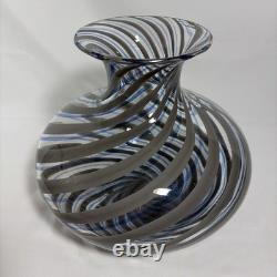 MCM Murano Italy Handblown Art Glass Vase Elegant Grey & Blue Spiral Twist 10