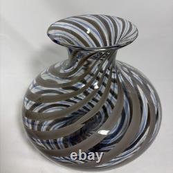 MCM Murano Italy Handblown Art Glass Vase Elegant Grey & Blue Spiral Twist 10