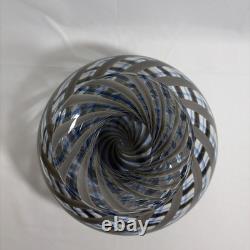 MCM Murano Italy Handblown Art Glass Vase Elegant Grey & Blue Spiral Twist 10