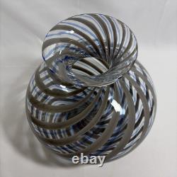 MCM Murano Italy Handblown Art Glass Vase Elegant Grey & Blue Spiral Twist 10