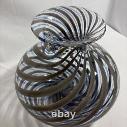 MCM Murano Italy Handblown Art Glass Vase Elegant Grey & Blue Spiral Twist 10