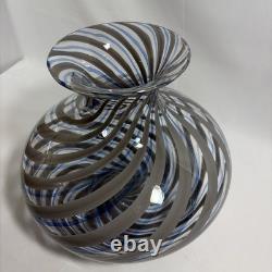 MCM Murano Italy Handblown Art Glass Vase Elegant Grey & Blue Spiral Twist 10