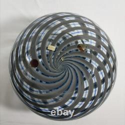 MCM Murano Italy Handblown Art Glass Vase Elegant Grey & Blue Spiral Twist 10