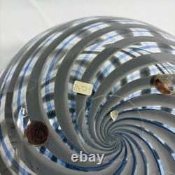 MCM Murano Italy Handblown Art Glass Vase Elegant Grey & Blue Spiral Twist 10