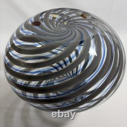 MCM Murano Italy Handblown Art Glass Vase Elegant Grey & Blue Spiral Twist 10