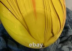 MCM Murano Style Art Glass Vase VNTG Heavy Yellow Cobalt Blue Ribbons