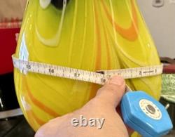 MCM Murano Style Art Glass Vase VNTG Heavy Yellow Cobalt Blue Ribbons