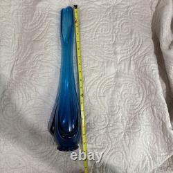 MCM Peacock Blue 18 1/2 Tall Viking Drape Swung Vase Mid Century Modern