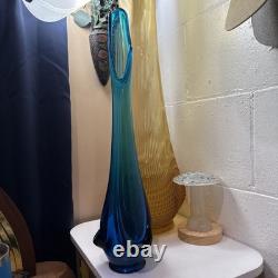MCM Peacock Blue 18 1/2 Tall Viking Drape Swung Vase Mid Century Modern
