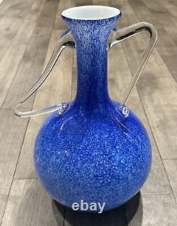 MCM Style Blue Spotted Blown Glass Vase