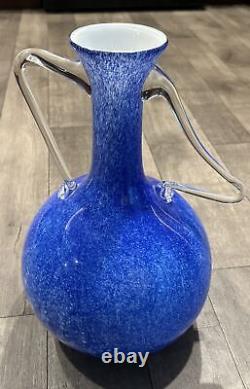 MCM Style Blue Spotted Blown Glass Vase