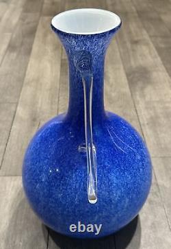 MCM Style Blue Spotted Blown Glass Vase