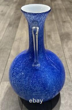 MCM Style Blue Spotted Blown Glass Vase