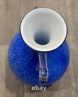 MCM Style Blue Spotted Blown Glass Vase