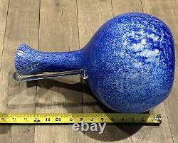 MCM Style Blue Spotted Blown Glass Vase