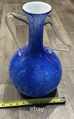 MCM Style Blue Spotted Blown Glass Vase